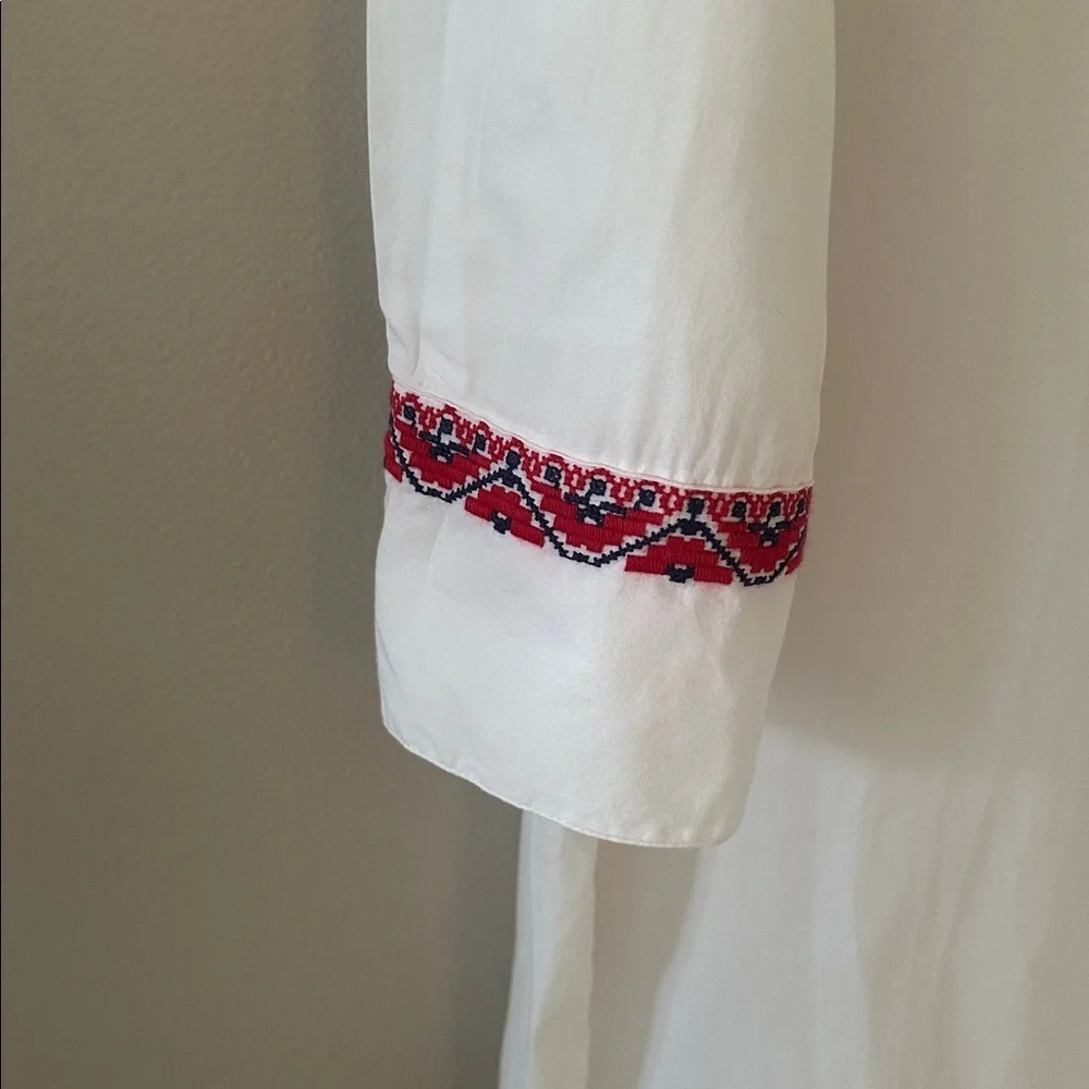 J. Crew Womens White Cotton Long Sleeve Embroidered Tunic Beach Coverup Sz Small